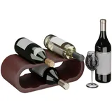 Relaxdays Weinregal, für Weinflaschen, Flaschenregal, 6 Flaschen, HBT: 13 x 38,5 x 16 cm, Walnussholz, Weinhalter, Natur