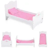 Moni Puppenbett PH12B019 aus Holz, Maße 48 x 32 x 30 cm, Kissen und Unterlage weiß
