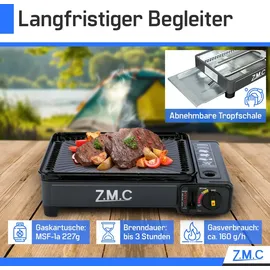ZMC Gaskocher 2-in-1 Campingkocher inkl. Grillplatte und Gaskartusche