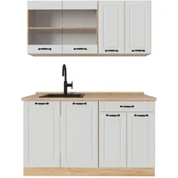 Vicco Küchenzeile R-Line 140 cm Weiß Landhaus/Goldkraft Eiche