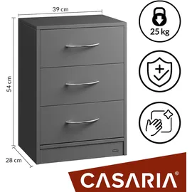 CASARIA Nachttisch Eloise 54x39x28cm Anthrazit LED 3 Schubladen Kabelführung Wandbefestigung Boxspringbett Schlafzimmer Nachtschrank Nachtkonsole Nachtkommode Holz