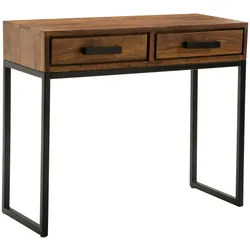 Kadima Design Massiver Sheeshamholz Konsolentisch mit schwarzen Metallbeinen, Industrial Style, geräumige Schubladen. 90x36x77 cm