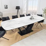 riess-ambiente Ausziehbarer Esstisch PAPILLON 180-260cm weiß Keramik Marmor schwarz Metall Esszimmertisch Tisch Konferenztisch - Weiß