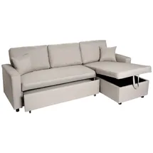 Mendler Ecksofa mit Bettkasten HWC-L17, Couch Sofa L-Form, Liegefläche Nosagfederung 228cm ~ beige
