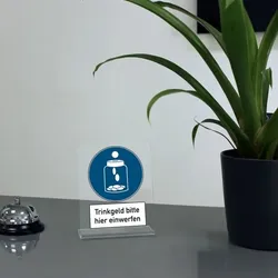 Acrylaufsteller "Trinkgeld bitte hier einwerfen" (ca.100x150 mm)