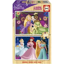 Educa - Holzpuzzle Disney Prinzessinnen | 2x50 Teile Holzpuzzleset | Cinderella, Arielle, Rapunzel | ab 4 Jahren (19672)
