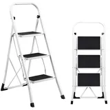 Trittleiter 3 Stufen Stahl Trittleiter mit Rutschfester Stufen, Stabil Haushaltsleiter Klapptritt Leiter, einfach zu verstauen Stehleiter, belastbar bis 150 kg