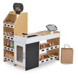 Moni Spielkaufladen W10A214 Holz Kasse Lebensmittel Geld Regale Einkaufstaschen weiß
