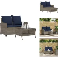 Vidaxl - Gartensofa 2-Sitzer mit Kissen & Tisch Grau Poly Rattan - Gartensofa - Gartensofas - Outdoor Sofa - Garten Sofa