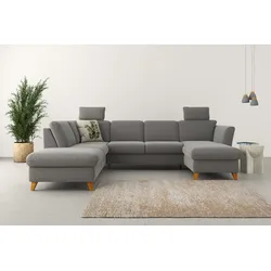 Wohnlandschaft HOME AFFAIRE "Trelleborg U-Form", grau, B:307cm H:86cm T:213cm, 100% Polyester, Sofas, Federkern-Polsterung, wahlweise mit Bettfunktion und Stauraum