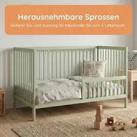 Kids Collective Babybett Kinderbett Gitterbett mit Rausfallschutz Baby Bett | stabiles Buchenholz | Juniorbett | Europe | Kinderzimmer Jugendzimmer... | Grün