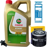 Hengst Ölfilter + 5L Castrol Edge LL 5W-30 Motoröl + Ablassschraube ACEA C3