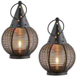 Marrakesch 2er Set Orientalische Deko Teelichthalter rund aus Metall 17cm groß schwarz Gold