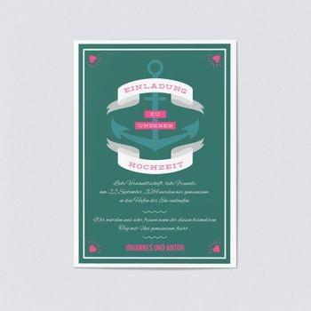 Einladungskarten Hochzeit gleichgeschlechtlich (5 Karten) selbst gestalten, Hafen der Ehe in Grün - Grün
