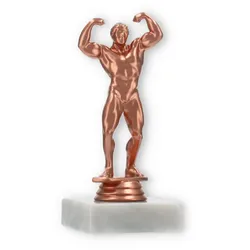 Pokal Kunststofffigur Bodybuilder bronze auf weißem Marmorsockel 14,9cm