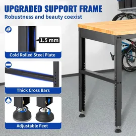 Vevor Höhenverstellbare Werkbank 135 x 46 x 72 - 97 cm Spanntisch, 900 kg Gewichtskapazität Arbeitstisch, Braun Klappbare Werkzeugbank aus Kaltgewalzter Stahl, Multifunktionswerktisch für Lager & Büro