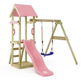 Wickey Spielturm Klettergerüst TinyWave mit Schaukel & Rutsche, Kletterturm mit Sandkasten, Leiter & Spiel-Zubehör – Pastellpink
