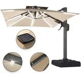 GGM Möbel Sonnenschirm | LED | Quadratisch | B:T 300 x 300 cm | Taupe | Ampelschirm, Marktschirm, Sonnenschirm 3m, Gartenschirm