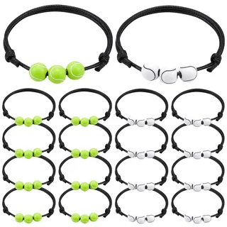 GORGECRAFT 20 Stück Sport-Themen-Charm-Armbänder Tennis-Charm-Armbänder Sport-Party-Armbänder Rugby-Fußball-Softball-Party-Gastgeschenke Verstellbares Rundes Perlen-Armband-Set Mit Wachsseil