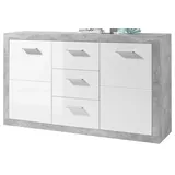 HBZ Sideboard Stone weiß Hochglanz - Moderne Kommode mit Schubladen und viel Stauraum - 147 x 89 x 37 cm (B/H/T)