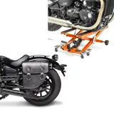 Set: Motorrad Hebebühne Midlift XL bis 500kg or ConStands mit Satteltasche links Texas 10Ltr passend für Chopper sw