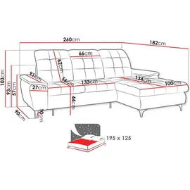 Mirjan24 Ecksofa Dunkelgrau, 5-Sitzer, L-Form,L-Form, 260x182 cm, Wohnzimmer, Sofas & Couches, Wohnlandschaften, Ecksofas