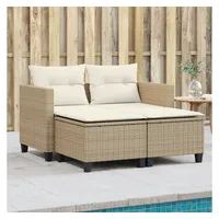 vidaXL Gartensofa 2-Sitzer mit Hockern Beige Poly Rattan