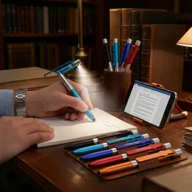 shop'n smile ideoon 4in1 Kugelschreiber mit LED-Lampe, Touchpen für Tablets & Handy-Ständer Funktion, 10er-Set Multifunktionsstift Schreibset für Büro, Alltag und Reise