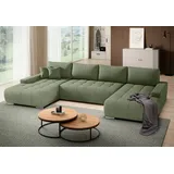 beautysofa Ecksofa DRACO U - U-förmig universelle Polsterecke mit Schlaffunktion & Bettkasten - Grün (Velo629) - Grün