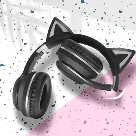 Avizar Bluetooth Kopfhörer Leuchtende Katzenohren Schwarz