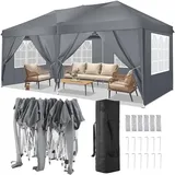 TOOLUCK Pavillon 3x6 Faltpavillon Wasserdicht Stabil Winterfest Faltbar Partyzelt mit 6 Seitenteilen Pop up Gartenpavillon UV Schutz 50+ Höhenverstellbar für Strand Hochzeit Camping, Grau