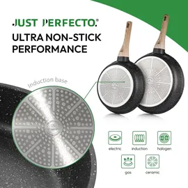 just perfecto Topf und Pfannenset Induktion mit deckel Schwarz ohne PTFE und PFOA 14 pcs - Kochtopfset Aluminium mit Antihaftbeschichtung - Töpfe Set - Schwarz