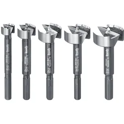 kwb Speed Forstnerbohrer-Set 15 20 25 30 und 35 mm, schnelles Bohren in allen Hölzern, Bohrer-Satz zur Holzbearbeitung, DIN 7483 G, mit 8 mm Schaft, insb. für Akku-Schrauber und Akku-Bohrschrauber