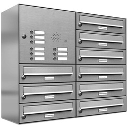 AL Briefkastensysteme Wandbriefkasten 9er Premium Edelstahl Briefkasten Außen mit Klingel Wand 2×5 grau