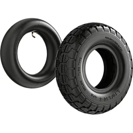 Wiltec Reifen für Aufsitzmäher 11x4.10/3.50-5 4pr Mit Schlauch Winkelventil Komplettrad