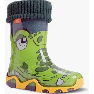 DEMAR Kinder Bunte Gummistiefel Kinderschuhe Regenschuhe mit Einlage Krokodil Gefüttert 22/23 - Grün