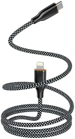 Neues magnetisches Kabel Encore Energy USB-C Lightning Kabel QC PD 3A 27W zum Laden und Datentransfer 100 cm geflochten schwarz-weiß EE126-CL