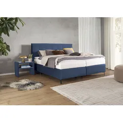 Boxspringbett ALINA "Elmar", blau (dunkelblau tcm 96), B:180cm L:209cm, Struktur fein TCM (100% Polyester), Komplettbetten, Boxspringbett, mit gestepptem Kopfteil, inklusive Matratze und Topper