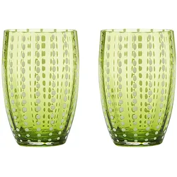 Zafferano Perle Apfelgrünes Glas – mundgeblasenes farbiges Glas, 32 cl, handgefertigt – Set mit 2 handgefertigten Bechern für Wasser oder Cocktails