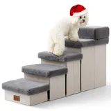 COZY KISS Haustiertreppe für Kleine Hunde mit Stauraum, Hundetreppe Faltbare für Vorsitz, Hunde Treppe Hunderampe mit Rutschfestem Boden, Lecksichere, Bis Zu 80kg (Grey, 33x101x54cm, 5)