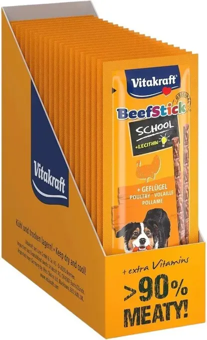VITAKRAFT Beef Stick School, Fleisch-Sticks mit Geflügel, Hundesnack, in Vorratspackung (20x 10 Stück)