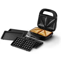 Philips Sandwichmaker 5000 Serie, 750 W, Panini, Waffeln, Sandwichplatten, Schwarz/Silber (HD2350/80)