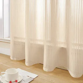 OTTO home Gardine OTTO HOME "Fritty", beige, B:140cm H:225cm, Ausbrenner, Polyester, Gardinen, Gardine, Ösen, transparent, Pflegeleicht, elegante Längststreifen
