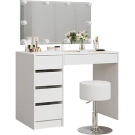 Vicco Schminktisch Thalia Weiß Hochglanz 100 cm mit LED-Beleuchtung und Hocker
