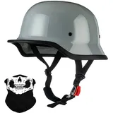 Deutsche Motorrad Halbhelme mit ECE, Jethelm Retro, Chopper Helm, Scooter-Helm, Fahrradhelm, mit Herausnehmbares Innenfutter und Schnellverschlussschnallen M~XXL 57~64CM