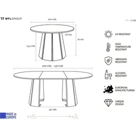 WFL GROUP Runder Ausziehtisch 100-140 x 76 cm Dunkelbraun