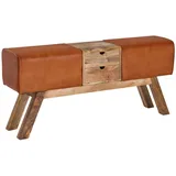KADIMA DESIGN Retro-Sitzbank mit Schubladen: Massivholz, Stoffbezug, 120x56x30 cm, 2 Schubladen, Seitentasche.