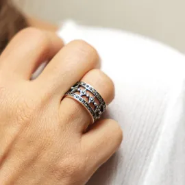 ZEEme Ring Silber 925 oxidiert mit 40x Markasit