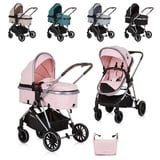 Chipolino Kinderwagen Aura 2 in 1 umbaubar Wickeltasche Sitz umkehrbar bis 22 kg rosa