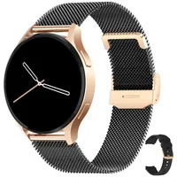 Levowatch EDGY Damen Smartwatch, AMOLED Always-On, KI Steuerung, Fitness Tracker Smartwatch (3,8 cm/1,43 Zoll, Android und iOS) inkl. Wechselarmband, 3 Armbänder, goldfarben, Edelstahlgehäuse, Telefonfunktion, Sprachsteuerung, Puls, Schlafüberwachung, wasserdicht, Blutdruck, Frauenmonitor, Anrufe, Musik, Markenqualität schwarz